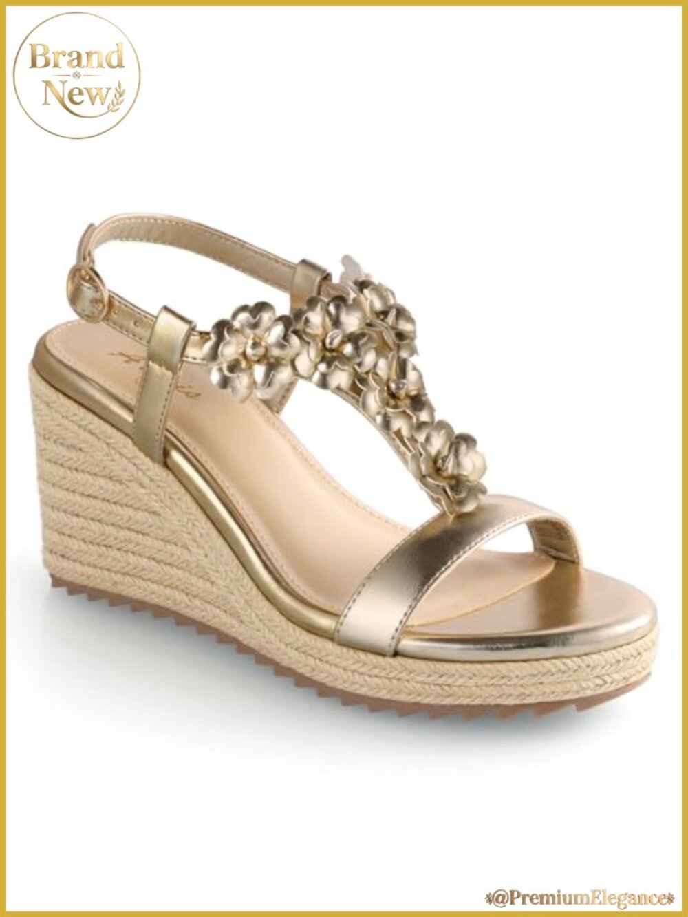 Womens Wedge Sandals 3.4 Inch Open Toe T Strap Flower High Heel Summer Dressy